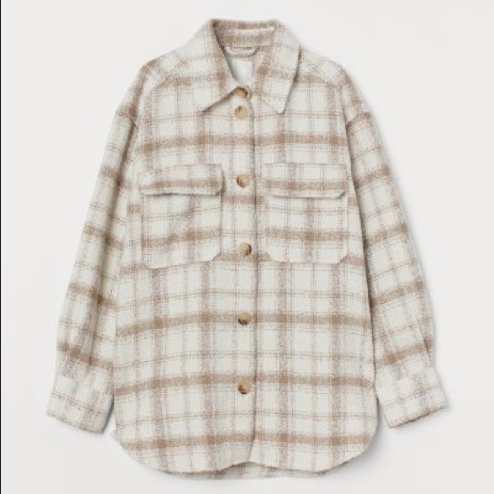 H&M Cream and Brown Plaid Jacket